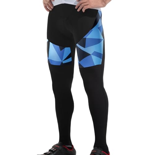 Santic Herren Radlerhose Lange Fahrradhose Radhose Leggings Radsport Hose für Männer 4D Schwamm Sitzpolster Blau XL von Santic