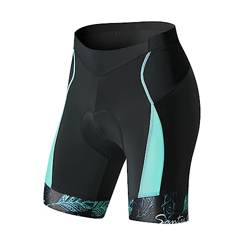 Santic Radlerhose Damen Gepolstert Kurz Fahrradhose Damen Kurz Radhose Damen Kurz mit Polster Blau EU S von Santic