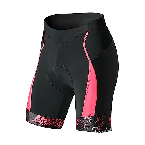 Santic Radlerhose Damen Gepolstert Kurz Fahrradhose Damen Kurz Radhose Damen Kurz mit Polster Rosa EU S von Santic