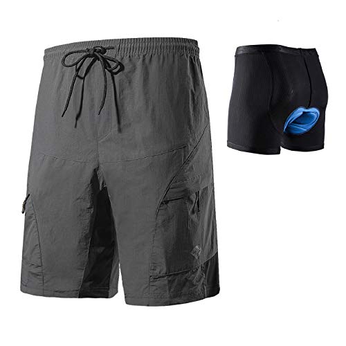 Santic Radlerhose Herren mit Sitzpolster Kurz Fahrradhose MTB Radhose Kurz mit Fahrradunterhose Herren Gepolstert Radshorts Fahrradshorts Grau EU S von Santic