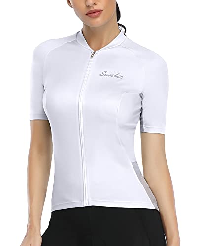 Santic Radtrikot Damen Kurzarm Fahrrad MTB Shirts Top Taschen Reißverschluss Atmungsaktiv Sommer weiß XXL von Santic