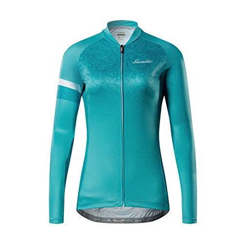 Santic Radtrikot Damen Lange Fahrradtrikot Damen Fahrradshirt Radshirt Kurzarm Sommer mit Taschen Blau EU XXXL von Santic