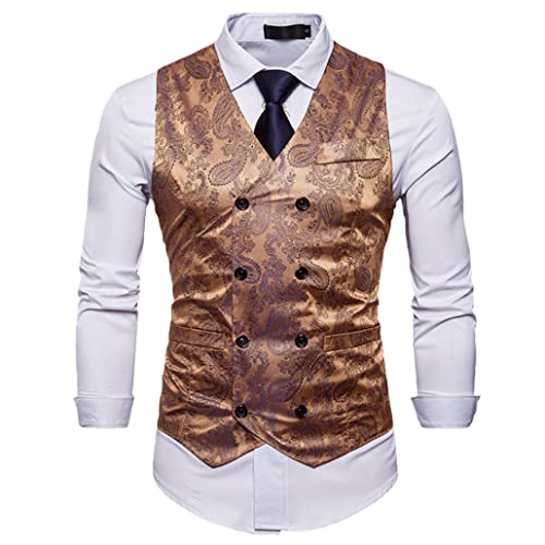 Herren-Blazer-Weste, Rot, Paisleymuster, zweireihig, schmale Passform, formell, Business, ärmellose Weste von SaoBiiu