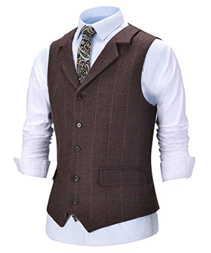 SaoBiiu Herren Vintage Plaid Weste Wolle Anzugweste Revers Weste Trauzeugen für Hochzeit Weste von SaoBiiu