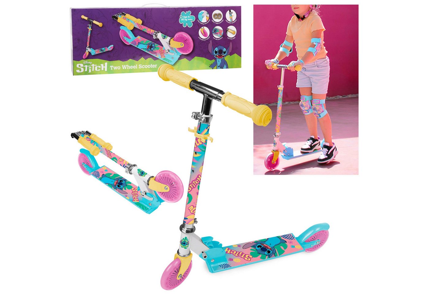 Sarcia.eu Cityroller DISNEY Stitch Zweirädriger Roller mit Bremse, faltbar,für Kinder ab 6+ von Sarcia.eu