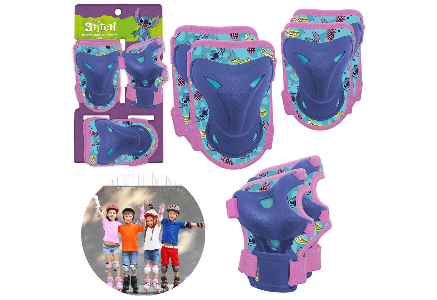 Sarcia.eu Knieschutz DISNEY Stitch Kinder SCHÜTZER für Rollerblades, SET von Sarcia.eu