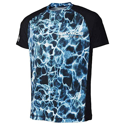 Savage Gear Marine UV T-Shirt, Angelbekleidung, Angeln T-Shirt, Unisex, Blau, Medium von Savage Gear