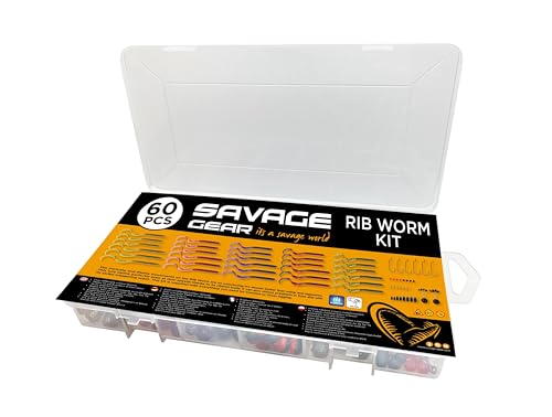 Savage Gear Rib Worm Kit 60-teilig - Gummiwürmer zum Barschangeln & Zanderangeln, Jigs, Gummijigs, Gummifische, Softbait von Savage Gear