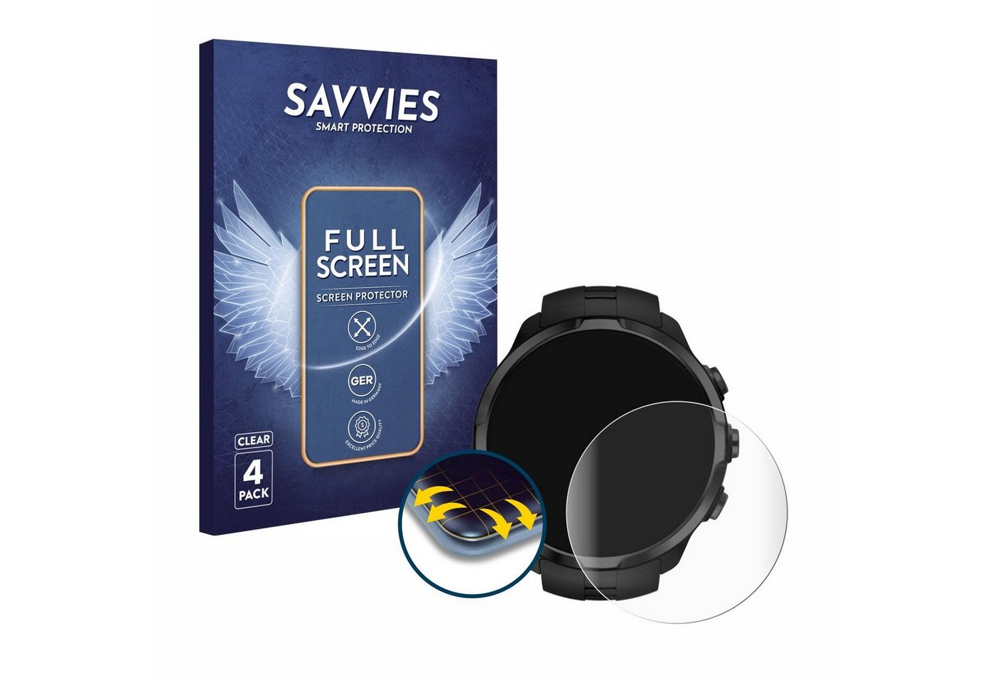 Savvies Full-Cover Schutzfolie für Suunto Spartan Sport, Displayschutzfolie, 4 Stück, 3D Curved klar von Savvies
