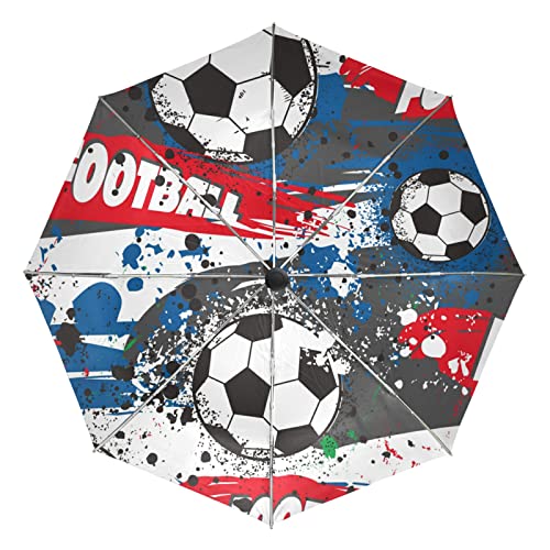 Fußball Doodle Fußballsport Regenschirm Taschenschirm Automatische Reise Winddichte Sonnenschutz Trekkingschirm Wanderregenschirm für Frauen Männer von Sawhonn