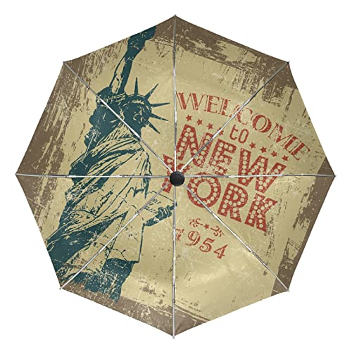 Geschenk Freiheitsstatue New York Regenschirm Taschenschirm Automatische Reise Winddichte Sonnenschutz Trekkingschirm Wanderregenschirm für Frauen Männer von Sawhonn