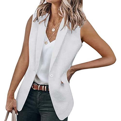 Business Freizeit Weste Damen Elegant Anzugweste Sexy Ärmellose Jacke Herbst Winter Strickjacke Slim Fit Leicht Cardigan Mantel Einfarbig Blazer Oberteile mit Knopf (Color : White, Size : 3XL) von Sawmew