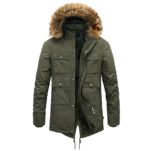 Herren Warme Winterjacke Parka Jacke mit Plüsch Wintermantel mit Kapuze Übergangsjacke Gefütterte Winterparka Outdoor Mantel (Color : Army Green, Size : XL) von Sawmew