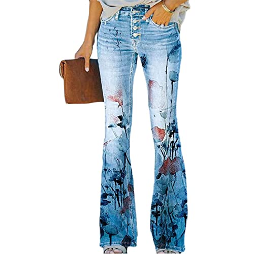 Sawmew Boyfriend Jeans Damen High Waist Blumen Druck Schlaghose Schlagjeans Bleistifthose Vintage 90er Streetwear Denim Hose Lang Trousers Denimhosen Freizeithose Lang Trousers Hose Sawmew Boyfriend Jeans Damen High Waist Blumen Druck Schlaghose Schlagjeans Bleistifthose Vintage 90er Streetwear Denim Hose Lang Trousers Denimhosen Freizeithose Lang Trousers Hose von Sawmew