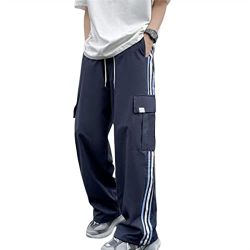 Sawmew Cargohose Herren Baggy Hose Y2K Track Pants Streetwear Elastische Taille Hose mit Taschen (Color : Blue, Size : M) von Sawmew