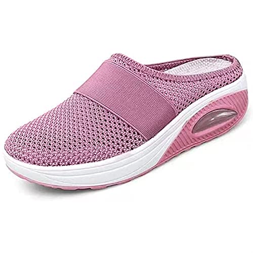 Sawmew Clogs Weiche Hausschuhe Damen Pantoletten Mesh Sabot mit Orthopädisch Luftkissen Atmungsaktiv Plateau Freizeit Sandalen Slipper (Color : Pink, Size : 38(240CM)) von Sawmew