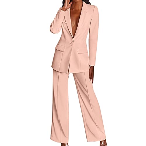 Sawmew Damen Blazer Anzug Set Hosenanzug Elegant Business Hose 2-teilig Anzug Karo Kariert Zweiteiler Slim Fit Streetwear Sportlich Jacket Hose Umlegekragen Arbeit Einfarbig Blazer Hose Set von Sawmew