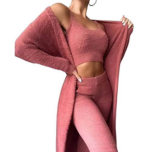 Sawmew Damen Hausanzug Kuschelig Kuschelanzug, Kuschelig Trainingsanzug Damen Set Flauschig Jogginganzug Langarm Freizeitanzug Elegant Schlafanzug, Freizeitanzug Warm Sportanzug (Color : Pink, Size von Sawmew