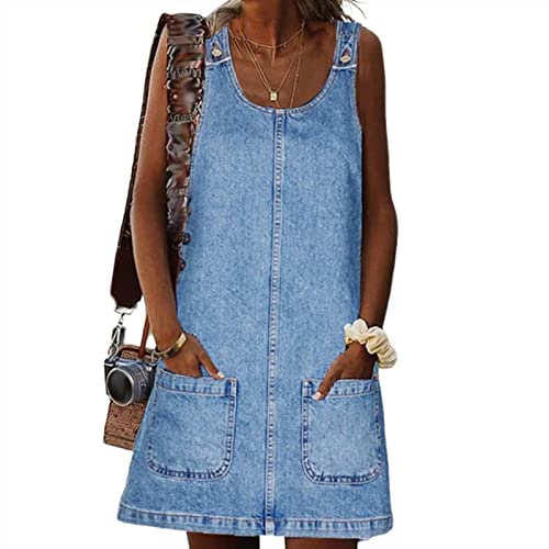 Sawmew Damen Jeanskleid Latzkleid Mini Sommerkleider Damen Kleider Rock Strapsrock Kleid Damen Strapsrock Kurzes Kleid (Color : Blue, Size : XL) von Sawmew