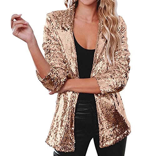 Sawmew Damen Pailletten Jacke Casual Langarm Glitzer Blazer Bomberjacke Festlich Party Club Kurze Jacke Glänzend Langarm Glitzer Jackett Frauen Glitzer Oberteile Blazer (Color : Gold, Size : XL) von Sawmew