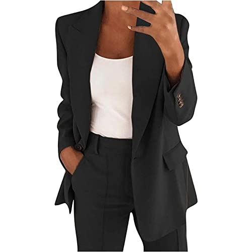 Sawmew Damen Sportlich Oversize Dünn Blazerjacke Retro Jacke Büro Office Suit Blazer mit Taschen Basic Jacke Longblazer Trenchcoat Strickjacke Große Größen Revers Anzug Für Office von Sawmew