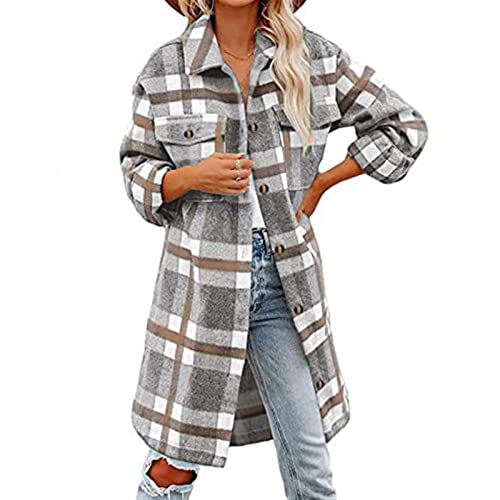 Sawmew Flannel Hemd Frauen Kariert Flanellhemd Damen Jacke Oversize Mantel HolzfäLler Hemdjacke Karierte Warm Langarmshirt Frühling Winter Flanell Lang Oberteil Langarm Bluse Locker Shirt Top von Sawmew