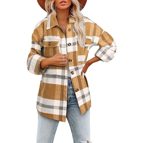 Sawmew Flannel Hemd Frauen Kariert Flanellhemd Damen Jacke Oversize Mantel HolzfäLler Hemdjacke Karierte Warm Langarmshirt Frühling Winter Flanell Lang Oberteil Langarm Bluse Locker Shirt Top von Sawmew