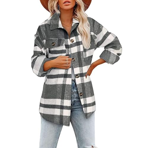 Sawmew Flannel Hemd Frauen Kariert Flanellhemd Damen Jacke Oversize Mantel HolzfäLler Hemdjacke Karierte Warm Langarmshirt Frühling Winter Flanell Lang Oberteil Langarm Bluse Locker Shirt Top von Sawmew