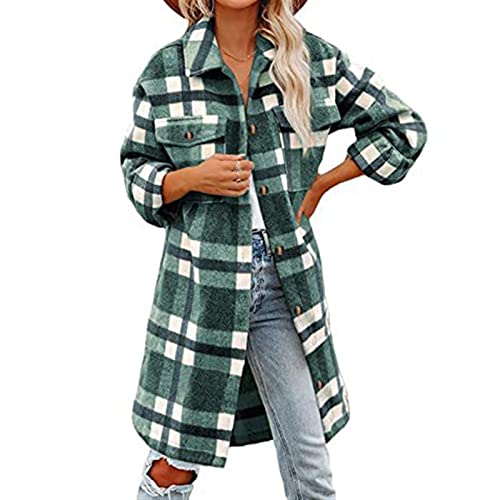 Sawmew Flannel Hemd Frauen Kariert Flanellhemd Damen Jacke Oversize Mantel HolzfäLler Hemdjacke Karierte Warm Langarmshirt Frühling Winter Flanell Lang Oberteil Langarm Bluse Locker Shirt Top von Sawmew