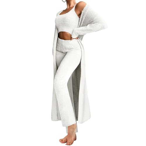 Sawmew Flauschiges 3-Teiliges Pyjama-Set Für Damen, Sexy, Warmes, Flauschiges Fleece, Vorne Offen, Strickjacke, Crop-top, Hose, Anzug, Loungewear, Zuhause, Pyjama-Sets Für Herbst Und Winter Sawmew Flauschiges 3-Teiliges Pyjama-Set Für Damen, Sexy, Warmes, Flauschiges Fleece, Vorne Offen, Strickjacke, Crop-top, Hose, Anzug, Loungewear, Zuhause, Pyjama-Sets Für Herbst Und Winter von Sawmew