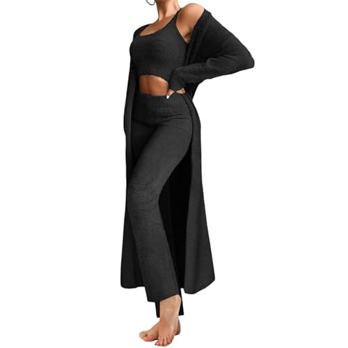 Sawmew Flauschiges 3-Teiliges Pyjama-Set Für Damen, Sexy, Warmes, Flauschiges Fleece, Vorne Offen, Strickjacke, Crop-top, Hose, Anzug, Loungewear, Zuhause, Pyjama-Sets Für Herbst Und Winter Sawmew Flauschiges 3-Teiliges Pyjama-Set Für Damen, Sexy, Warmes, Flauschiges Fleece, Vorne Offen, Strickjacke, Crop-top, Hose, Anzug, Loungewear, Zuhause, Pyjama-Sets Für Herbst Und Winter von Sawmew