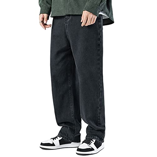 Sawmew Herren Baggy Jeans Gerades Bein Lässige Hip Hop Street Lounge Denim Hosen Harajuku Hosen Alltagskleidung Plus Größe (Color : Black, Size : S) von Sawmew