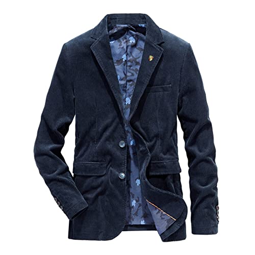 Sawmew Herren Casual Anzug Sakko Cord Anzug Mit Zwei Knöpfen Modern Freizeit Blazer S-3XL (Color : Dark Blue, Size : XXL) von Sawmew