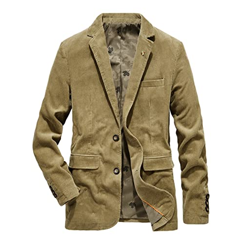 Sawmew Herren Casual Anzug Sakko Cord Anzug Mit Zwei Knöpfen Modern Freizeit Blazer S-3XL (Color : Khaki, Size : XXL) von Sawmew