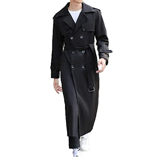 Sawmew Herren Herbst Winter Lange Mantel mit Gürtel Trenchcoat Zweireiher Slim Fit (Color : Black Spring, Size : 5XL) von Sawmew