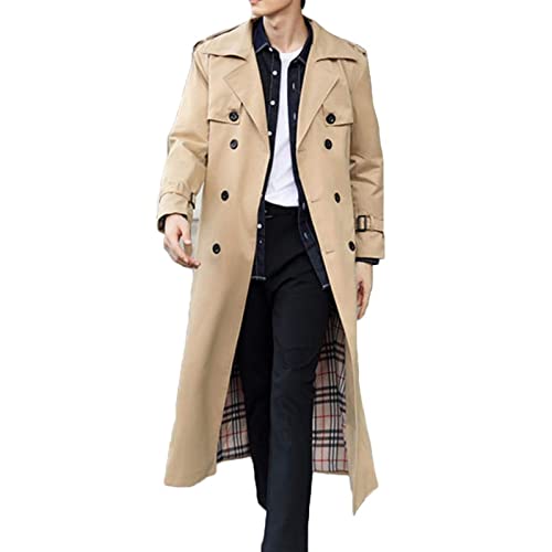 Sawmew Herren Herbst Winter Lange Mantel mit Gürtel Trenchcoat Zweireiher Slim Fit (Color : Khaki Spring, Size : 3XL) von Sawmew