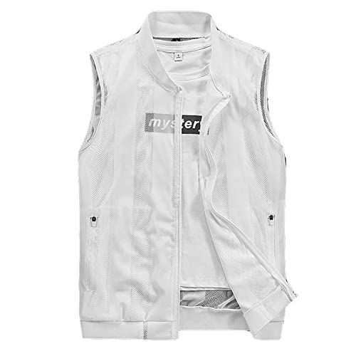 Sawmew Herren Leicht Sommer Weste Outdoor Funktionsweste Leicht Atmungsaktiv Anglerweste mit Vielen Taschen Ärmellos Jacke Nylon Arbeitsweste Meshgewebe Steppweste (Color : White, Size : 3XL) von Sawmew