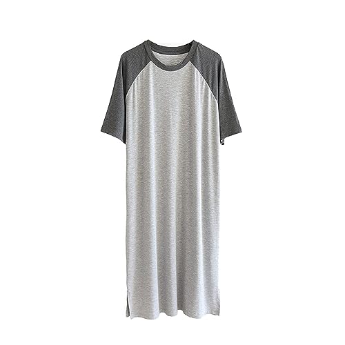 Sawmew Herren Nachthemd Kurzarm Modal Einteiliger Schlafanzug Luftig Lang Nachtwäsche Shirt Praktisch Sleepshirt (Color : Light Gray, Size : 3XL) von Sawmew