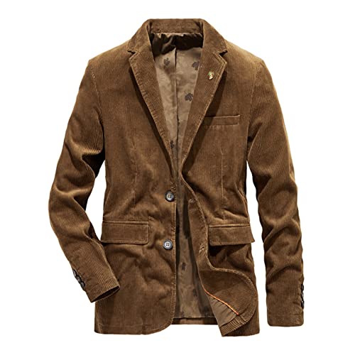 Sawmew Herren Sakko Cord Slim fit Blazer Business Anzugjacke Sportlich Freizeit Cordjacke (Color : Brown, Size : M) von Sawmew