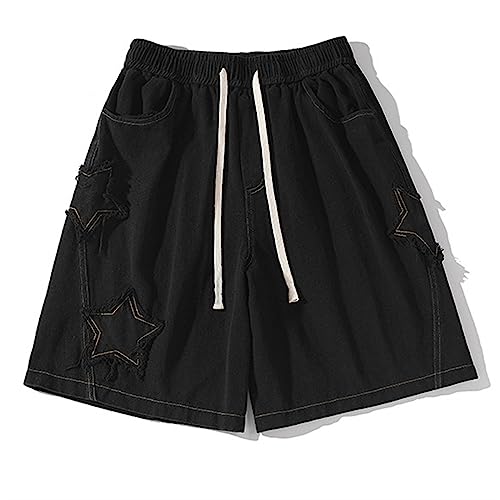Sawmew Herren Shorts Street Hip Hop Hohe Taille Casual Sommer Vintage Denim Shorts Y2K Baggy Harajuku Streetwear (Color : Black, Size : 3XL) von Sawmew