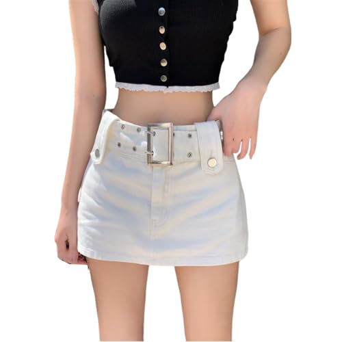 Sawmew Jeansrock Damen Mini Jeans Minirock Kurz Denim Skirt Stretch Sommerrock Bleistiftrock Sexy Pencil Skirt (Color : White, Size : S) von Sawmew