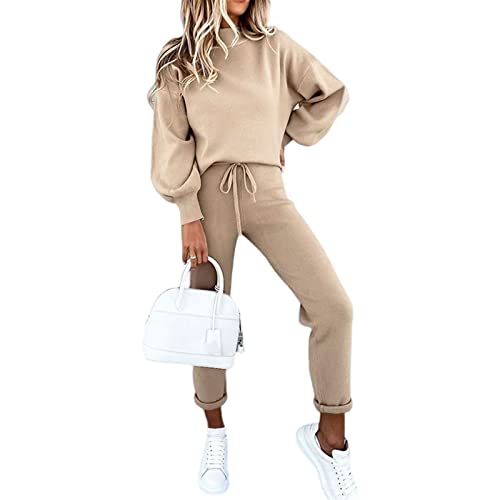 Sawmew Jogginganzug Teenager Mädchen Trend Jogginghose Trainingsanzug Damen Freizeitanzug Winter Warm Sportanzug Hip Hop Streatwear Sportbekleidung-Outfit FüR Yoga Gym (Color : Camel, Size : L) von Sawmew