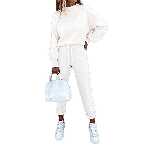 Sawmew Jogginganzug Teenager Mädchen Trend Jogginghose Trainingsanzug Damen Freizeitanzug Winter Warm Sportanzug Hip Hop Streatwear Sportbekleidung-Outfit FüR Yoga Gym (Color : White, Size : L) von Sawmew