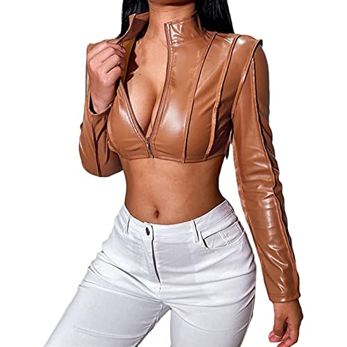 Sawmew Lederjacke Damen PU Jacke Kunstleder Slim Fit Stehkragen Motorradjacke Mit Reißverschluss Bikerjacke Kurzmantel Kurz Jacke Übergangsjacke Damen Sexy Langarm Outerwear Sawmew Lederjacke Damen PU Jacke Kunstleder Slim Fit Stehkragen Motorradjacke Mit Reißverschluss Bikerjacke Kurzmantel Kurz Jacke Übergangsjacke Damen Sexy Langarm Outerwear von Sawmew