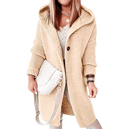 Sawmew Strickjacke Damen Grobstrick Cardigan Lang Damen Cardigan Langarm Grobstrickjacke Strickmantel mit Kapuze Wintermäntel Longstrickjacke Outwear Elegant ÜBergangsjacke (Color : Beige, Size : XL von Sawmew