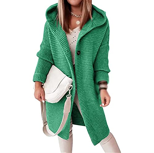 Sawmew Strickjacke Damen Grobstrick Cardigan Lang Damen Cardigan Langarm Grobstrickjacke Strickmantel mit Kapuze Wintermäntel Longstrickjacke Outwear Elegant ÜBergangsjacke (Color : Dark Green, Size von Sawmew