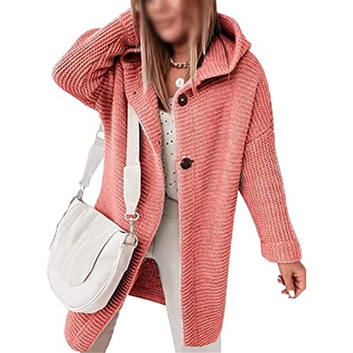 Sawmew Strickjacke Damen Grobstrick Cardigan Lang Damen Cardigan Langarm Grobstrickjacke Strickmantel mit Kapuze Wintermäntel Longstrickjacke Outwear Elegant ÜBergangsjacke (Color : Orange, Size : S von Sawmew