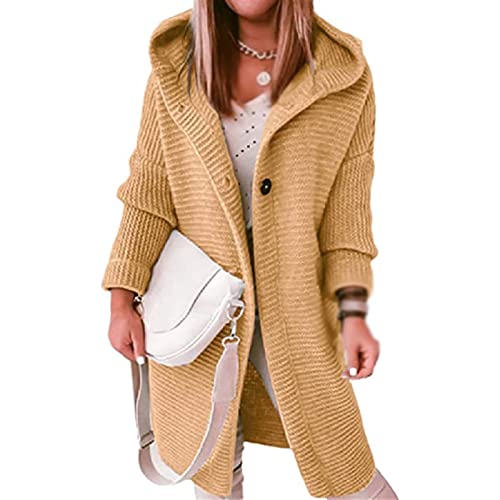 Sawmew Strickjacke Damen Grobstrick Cardigan Lang Damen Cardigan Langarm Grobstrickjacke Strickmantel mit Kapuze Wintermäntel Longstrickjacke Outwear Elegant ÜBergangsjacke (Color : Yellow, Size : S von Sawmew