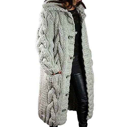 Sawmew Strickjacke Damen Strickmantel Lang Grobstrick Strick Cardigans Strickpullover Outwear Langarm Coat Kapuzenpullover Lose Warm Herbst Winter Jacke Lange Pullover Mantel mit Kapuze Strickcardigan von Sawmew