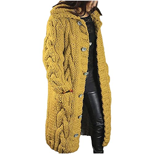 Sawmew Strickjacke Damen Strickmantel Lang Grobstrick Strick Cardigans Strickpullover Outwear Langarm Coat Kapuzenpullover Lose Warm Herbst Winter Jacke Lange Pullover Mantel mit Kapuze Strickcardigan von Sawmew